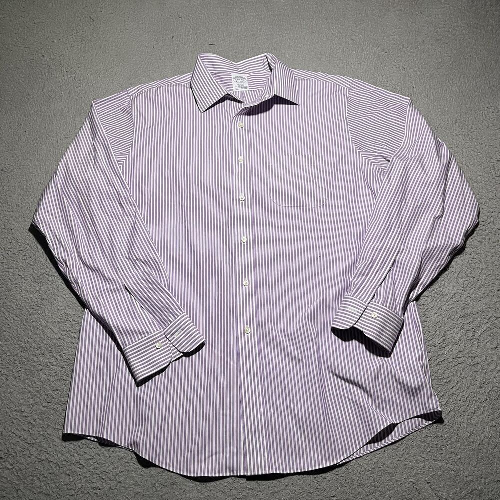 Brooks Brothers Shirt Mens 16.5 - 35 Purple Stripe Regent Long Sleeve Button Up